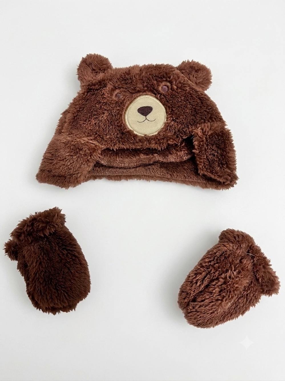 Carter's Plush Brown Bear Baby Hat with Mittens